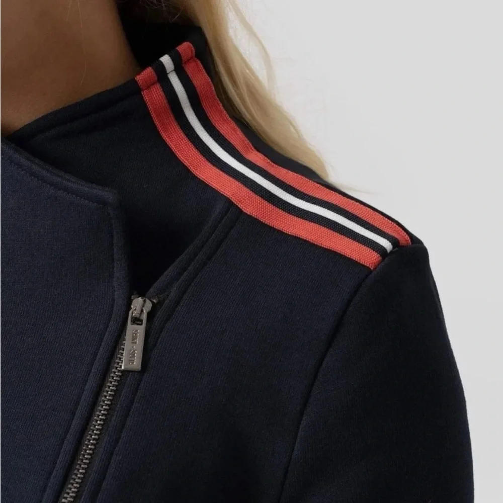 Saint + Sofia Organic Cotton Biker Jacket in Navy Red/Orange Stripe - Picture 4 of 10